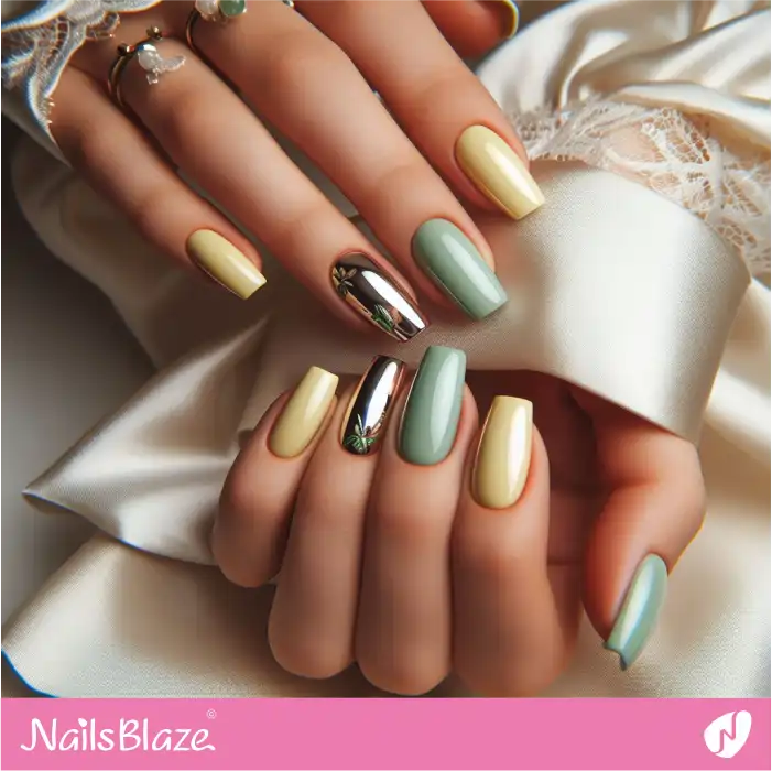 Butter Yellow and Sage Green Nails | Spring Nails - NB3939